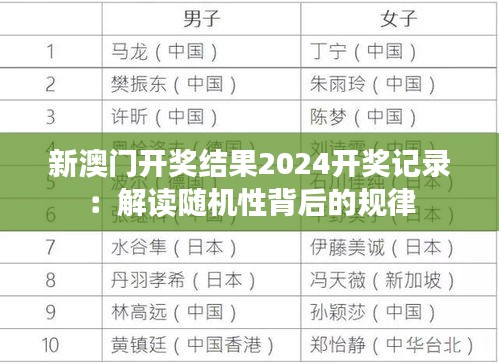 新澳门开奖结果2024开奖记录：解读随机性背后的规律