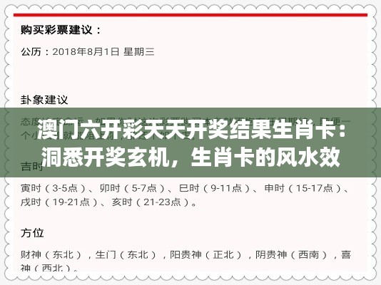 澳门六开彩天天开奖结果生肖卡：洞悉开奖玄机，生肖卡的风水效应