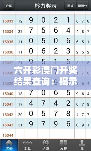 六开彩澳门开奖结果查询：揭示数字背后的幸运秘诀